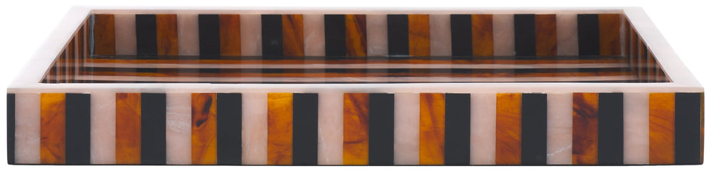 Safavieh Ina, Elegant Black/Brown Decorative Tray With Striped Design For Home Organization & Display Black ,Brown Resin+Mdf Rdc5008a