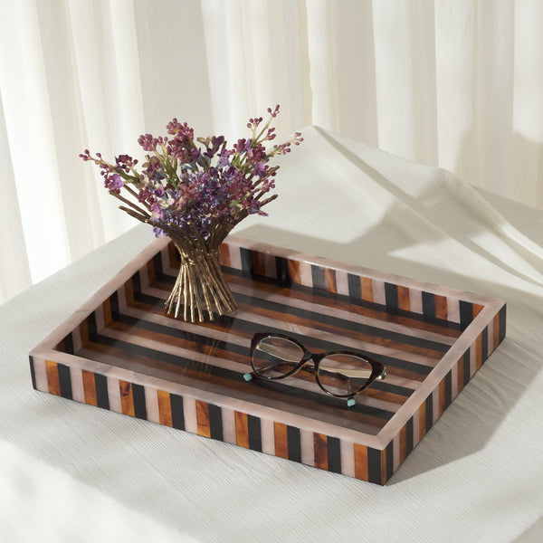 Safavieh Ina, Elegant Black/Brown Decorative Tray With Striped Design For Home Organization & Display Black ,Brown Resin+Mdf Rdc5008a