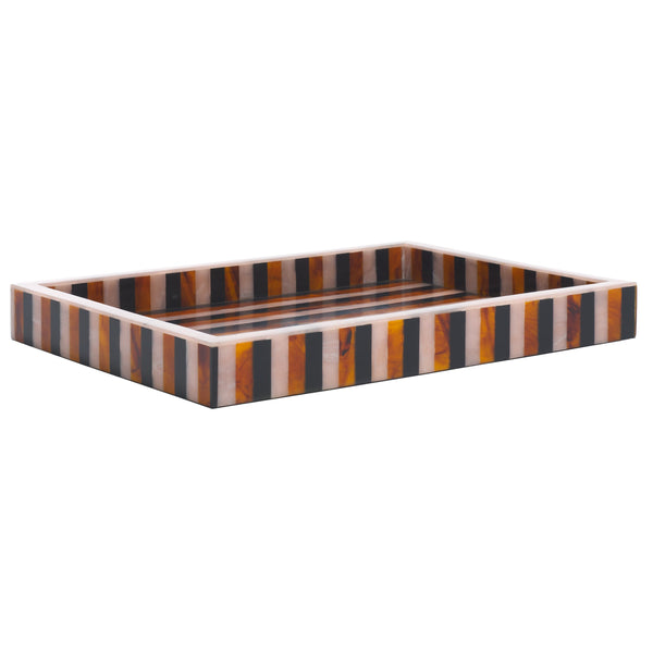 Safavieh Ina, Elegant Black/Brown Decorative Tray With Striped Design For Home Organization & Display Black ,Brown Resin+Mdf Rdc5008a