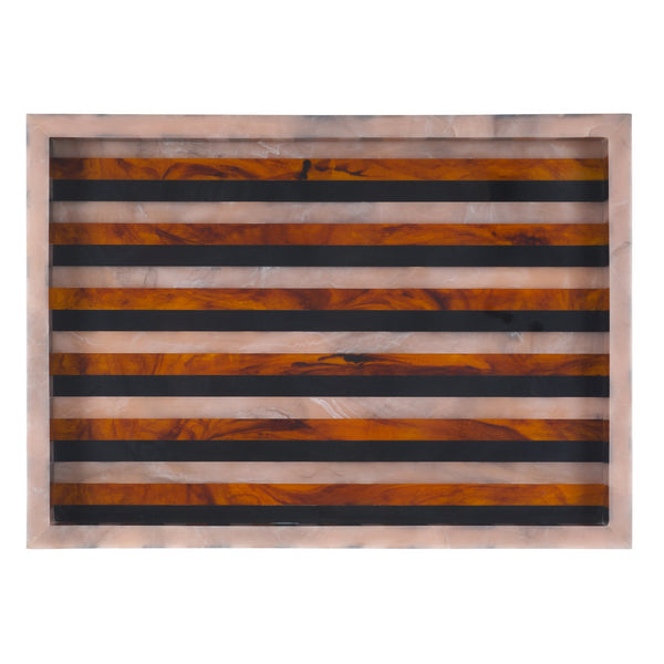 Safavieh Ina, Elegant Black/Brown Decorative Tray With Striped Design For Home Organization & Display Black ,Brown Resin+Mdf Rdc5008a