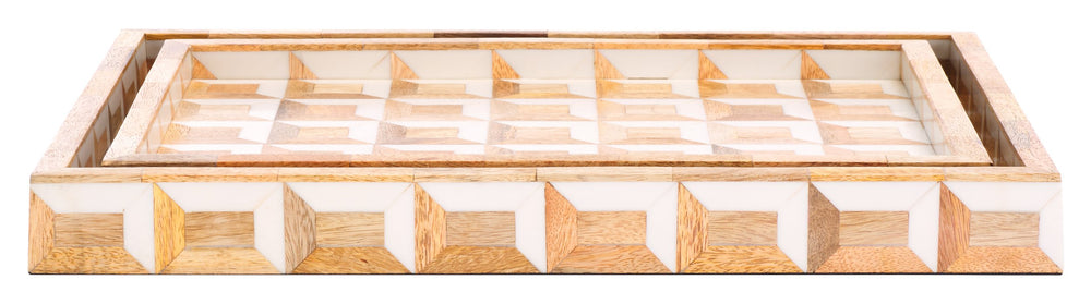 Safavieh Aria, Elegant Antique Ivory & Natural Brown Tray Set Of 2 – Stylish Storage & Display Solution! Antique Ivory ,Natural Brown Resin+Mango Wood+Mdf Rdc5010a-set2