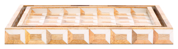 Safavieh Aria, Elegant Antique Ivory & Natural Brown Tray Set Of 2 – Stylish Storage & Display Solution! Antique Ivory ,Natural Brown Resin+Mango Wood+Mdf Rdc5010a-set2