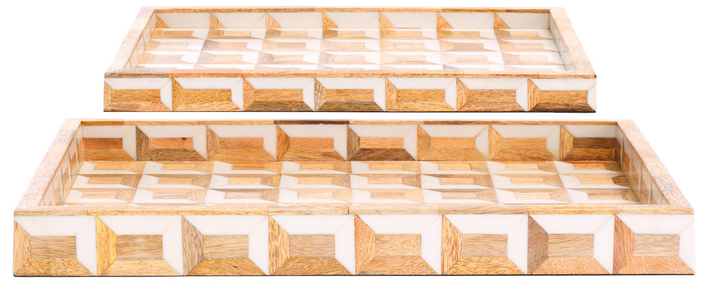 Safavieh Aria, Elegant Antique Ivory & Natural Brown Tray Set Of 2 – Stylish Storage & Display Solution! Antique Ivory ,Natural Brown Resin+Mango Wood+Mdf Rdc5010a-set2