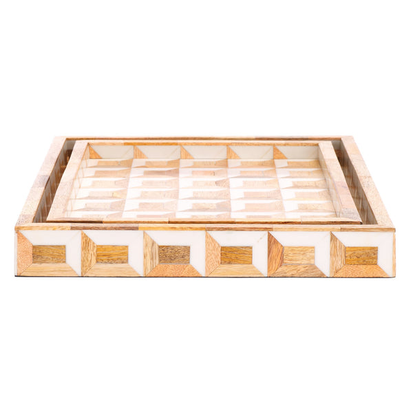 Safavieh Aria, Elegant Antique Ivory & Natural Brown Tray Set Of 2 – Stylish Storage & Display Solution! Antique Ivory ,Natural Brown Resin+Mango Wood+Mdf Rdc5010a-set2