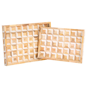 Safavieh Aria, Elegant Antique Ivory & Natural Brown Tray Set Of 2 – Stylish Storage & Display Solution! Antique Ivory ,Natural Brown Resin+Mango Wood+Mdf Rdc5010a-set2