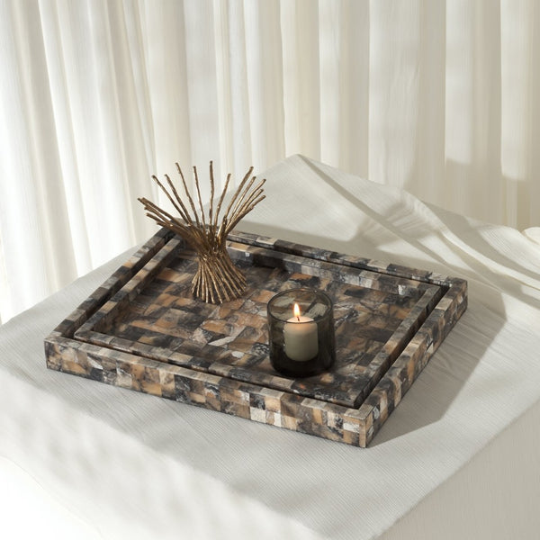 Safavieh LORI, Antique Green & Horn Nestable Tray Set – Elegant Resin/MDF Design for Stylish Home Decor RDC5011A-SET2