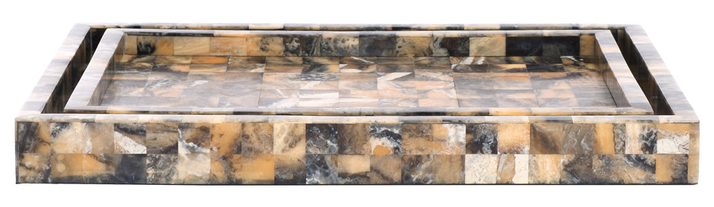 Safavieh Lori, Antique Green & Horn Tray Set Of 2 – Stylish Nestable Resin & Mdf Home Accents For Decor Antique Green ,Horn Resin+Mdf Rdc5011a-set2