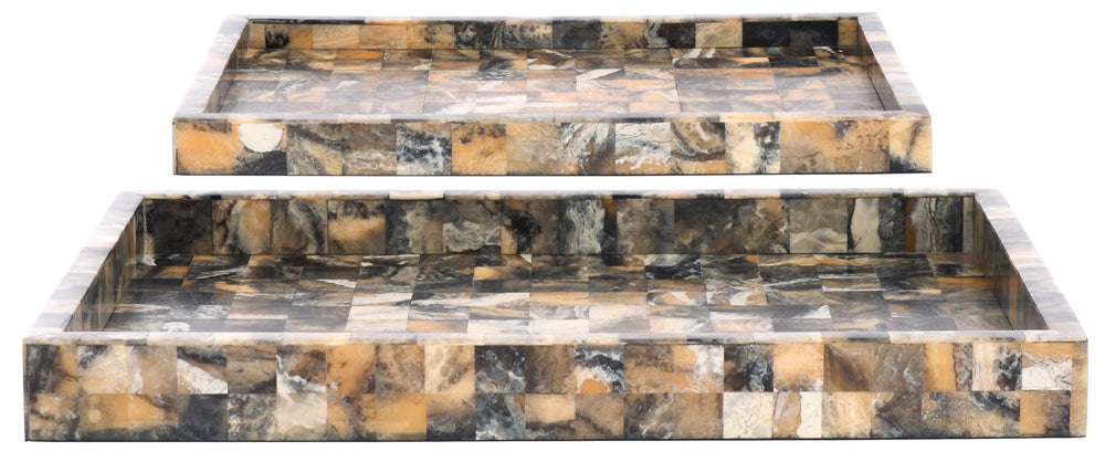 Safavieh Lori, Antique Green & Horn Tray Set Of 2 – Stylish Nestable Resin & Mdf Home Accents For Decor Antique Green ,Horn Resin+Mdf Rdc5011a-set2