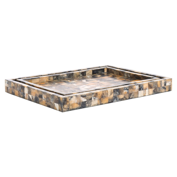 Safavieh LORI, Antique Green & Horn Nestable Tray Set – Elegant Resin/MDF Design for Stylish Home Decor RDC5011A-SET2