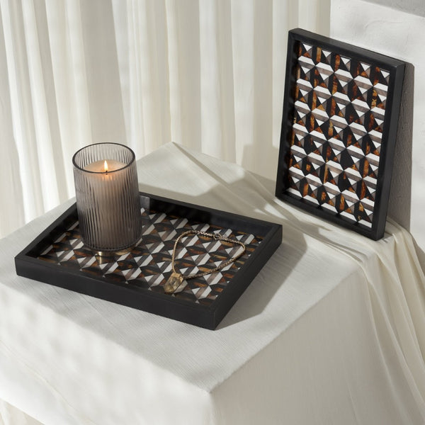 Safavieh ANI, Elegant Nestable Tray Set of 2 in Ivory/Brown - Durable Resin/MDF with Geometric Design! RDC5013A-SET2