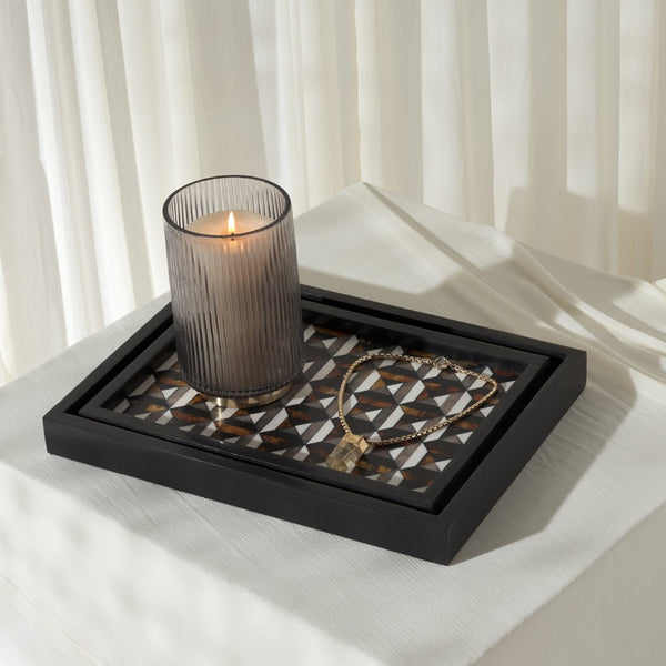 Safavieh ANI, Elegant Nestable Tray Set of 2 in Ivory/Brown - Durable Resin/MDF with Geometric Design! RDC5013A-SET2