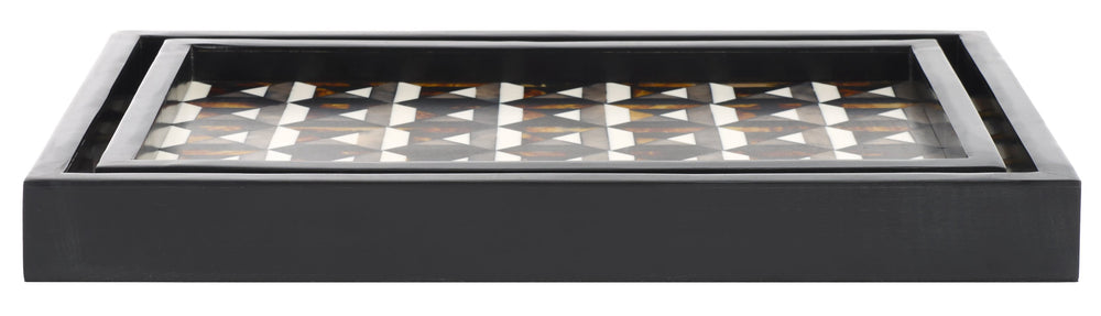 Safavieh Ani, Elegant Ivory And Brown Tray Set Of 2 – Stylish Resin/Mdf With Unique Geometric Design! Ivory ,Brown Resin+Mdf Rdc5013a-set2