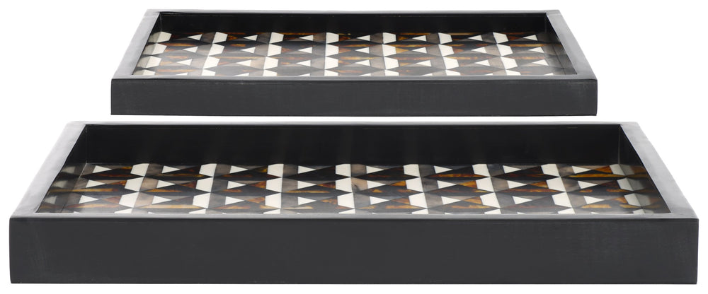 Safavieh Ani, Elegant Ivory And Brown Tray Set Of 2 – Stylish Resin/Mdf With Unique Geometric Design! Ivory ,Brown Resin+Mdf Rdc5013a-set2