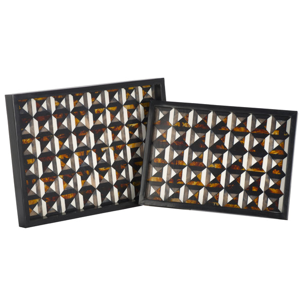 Safavieh Ani, Elegant Ivory And Brown Tray Set Of 2 – Stylish Resin/Mdf With Unique Geometric Design! Ivory ,Brown Resin+Mdf Rdc5013a-set2