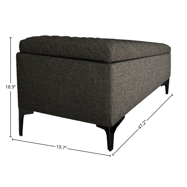 Lh Imports Reece Storage Bench - Elegant Tufted Design With Hidden Storage For A Clutter-free Home Experience Brown Black Metal Legs,Standard Padded Foam Cushion,100% Polyester Fabric,30,000 Rub Count Rec016-mbr
