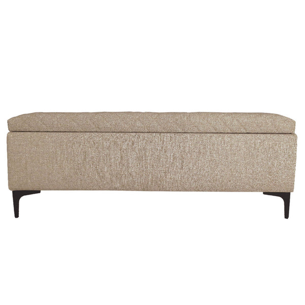 Lh Imports Reece Storage Bench - Elegant Tufted Design With Hidden Storage For A Clutter-free Home Experience Brown Black Metal Legs,Standard Padded Foam Cushion,100% Polyester Fabric,30,000 Rub Count Rec016-tan