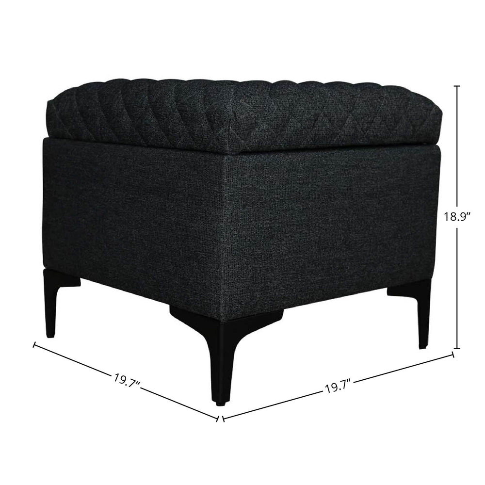 Lh Imports Reece Storage Ottoman - Stylish Multi-functional Piece With Elegant Tufted Design And Hidden Storage Grey Black Metal Legs,Standard Padded Foam Cushion,100% Polyester Fabric,30,000 Rub Count Rec024-cgr