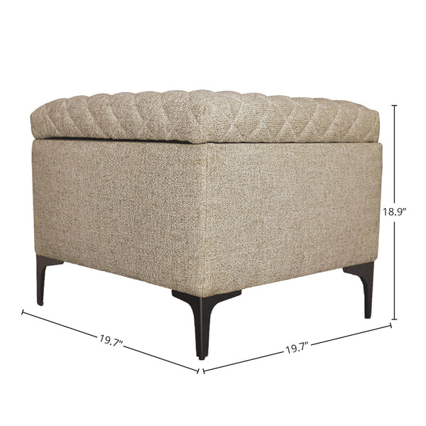 Lh Imports Reece Storage Ottoman - Stylish Multi-functional Piece With Elegant Tufted Design And Hidden Storage Brown,Grey Black Metal Legs,Standard Padded Foam Cushion,100% Polyester Fabric,30,000 Rub Count Rec024-tan