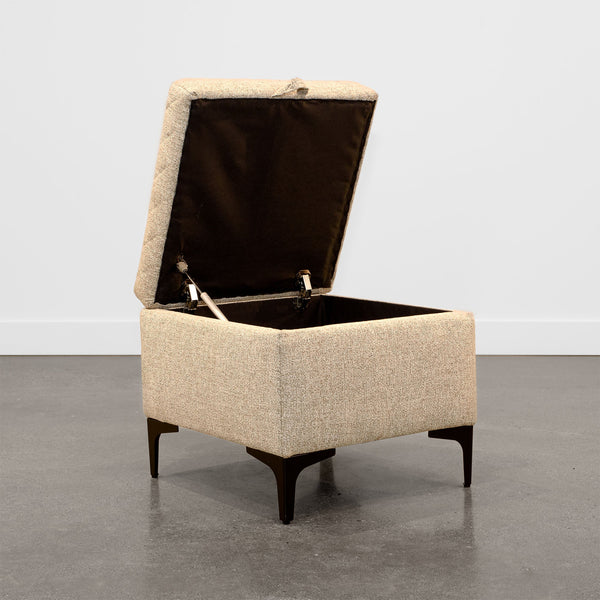 Lh Imports Reece Storage Ottoman - Stylish Multi-functional Piece With Elegant Tufted Design And Hidden Storage Brown,Grey Black Metal Legs,Standard Padded Foam Cushion,100% Polyester Fabric,30,000 Rub Count Rec024-tan