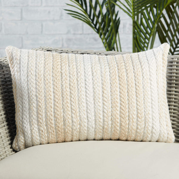 Jaipur Living Vibe by Jaipur Living Ombre Basket Weave Lumbar Pillow Cover Indoor Outdoor Cream PLC102450