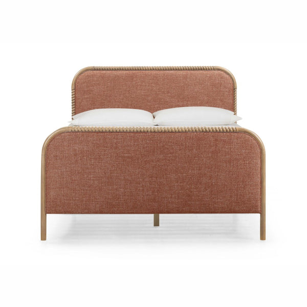 TOV Furniture Hatia Basketweave Panel Bed - Elegant Upholstered Design with Timeless Spindle-Style Wood Framing Sienna Red / Queen REN-B11220-10-11