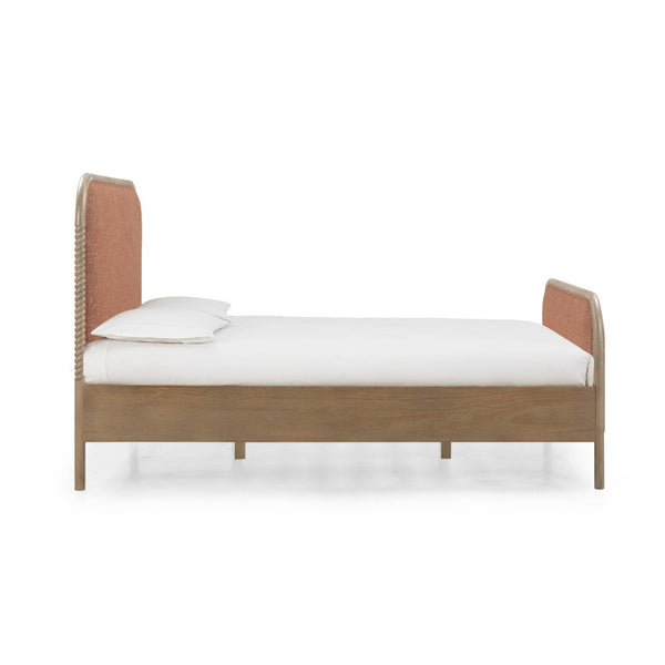 TOV Furniture Hatia Basketweave Panel Bed - Elegant Upholstered Design with Timeless Spindle-Style Wood Framing Sienna Red / Queen REN-B11220-10-11