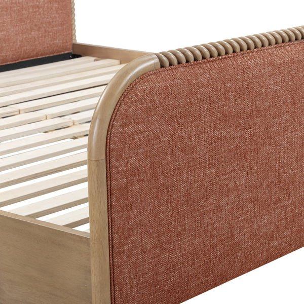 TOV Furniture Hatia Basketweave Panel Bed - Elegant Upholstered Design with Timeless Spindle-Style Wood Framing Sienna Red / Queen REN-B11220-10-11