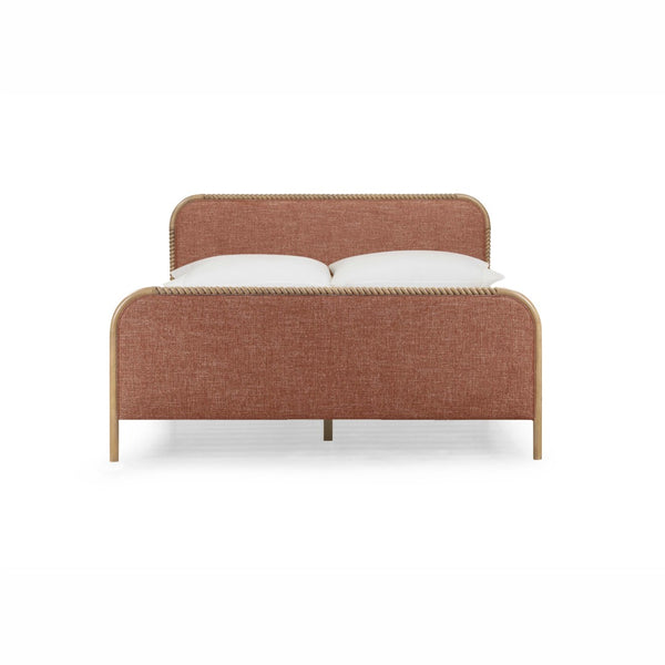 TOV Furniture Hatia Basketweave Panel Bed - Elegant Upholstered Design with Timeless Spindle-Style Wood Framing Sienna Red / King REN-B11220-20-21