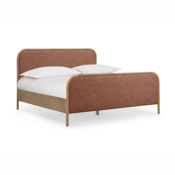 TOV Furniture Hatia Basketweave Panel Bed - Elegant Upholstered Design with Timeless Spindle-Style Wood Framing Sienna Red / King REN-B11220-20-21