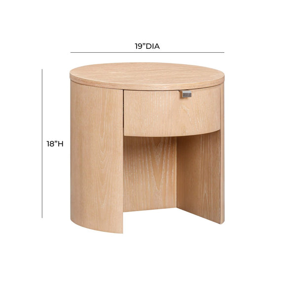 TOV Furniture Marlow 19" Round Nightstand: Stylish & Space-Saving with Soft-Closing Drawer for Elegant Storage Natural REN-B700-51
