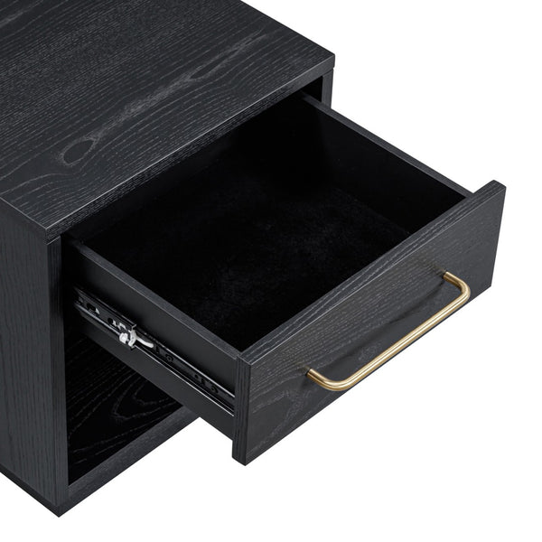 TOV Furniture Marlow 17" Wood Nightstand with Soft-Closing Drawer and Open Shelf for Stylish Bedroom Storage Black REN-B710-50