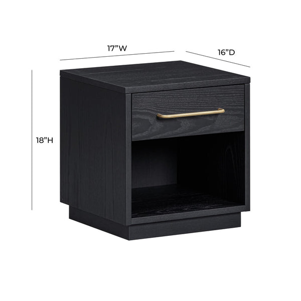 TOV Furniture Marlow 17" Wood Nightstand with Soft-Closing Drawer and Open Shelf for Stylish Bedroom Storage Black REN-B710-50