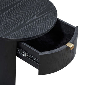 TOV Furniture Marlow 19" Round Nightstand: Stylish & Space-Saving with Soft-Closing Drawer for Elegant Storage Black REN-B710-51