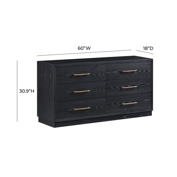 TOV Furniture Marlow 6-Drawer Dresser - Timeless Acacia-Ash Elegance with Soft-Closing Drawers for Luxury Living Black REN-B710-70