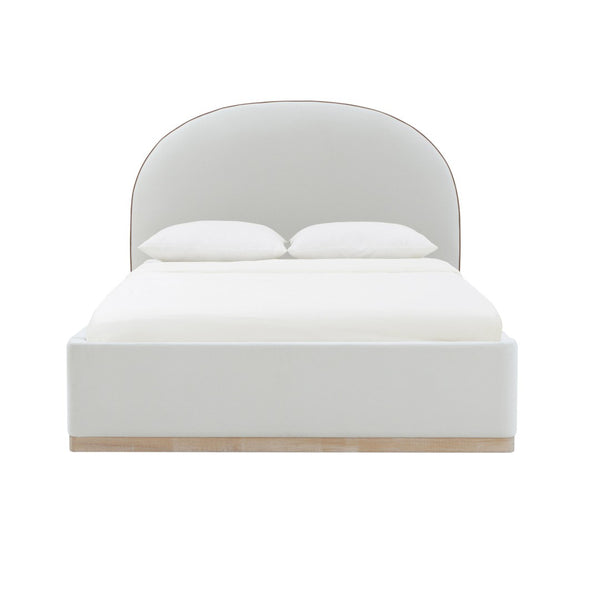 TOV Furniture Marlow Velvet Bed – Luxurious Cream Upholstered Centerpiece with Natural Wood Base for Elegant Spaces Cream / Queen REN-B7110-10-11