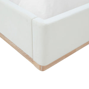 TOV Furniture Marlow Velvet Bed – Luxurious Cream Upholstered Centerpiece with Natural Wood Base for Elegant Spaces Cream / Queen REN-B7110-10-11