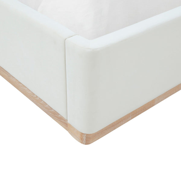 TOV Furniture Marlow Velvet Bed – Luxurious Cream Upholstered Centerpiece with Natural Wood Base for Elegant Spaces Cream / Queen REN-B7110-10-11