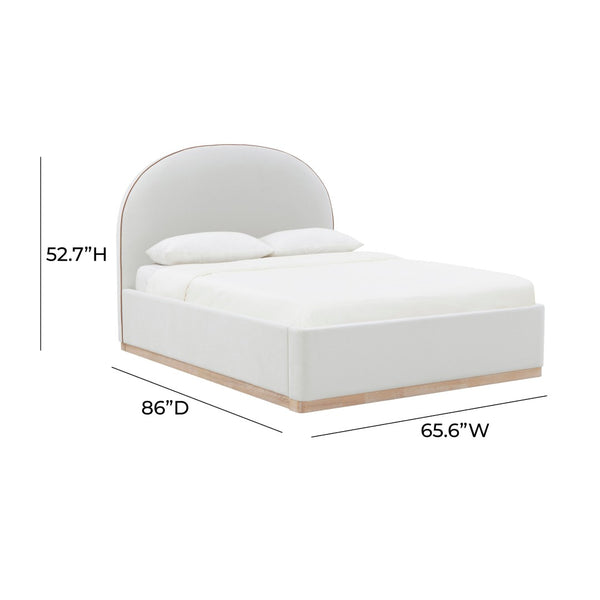 TOV Furniture Marlow Velvet Bed – Luxurious Cream Upholstered Centerpiece with Natural Wood Base for Elegant Spaces Cream / Queen REN-B7110-10-11