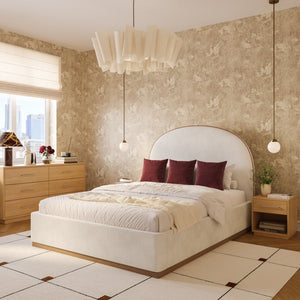 TOV Furniture Marlow Velvet Bed – Luxurious Cream Upholstered Centerpiece with Natural Wood Base for Elegant Spaces Cream / Queen REN-B7110-10-11