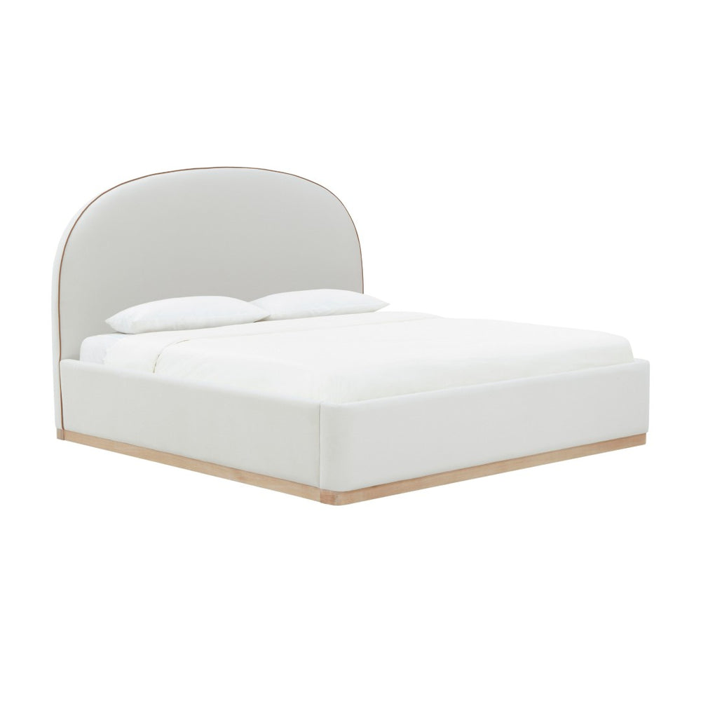 TOV Furniture Marlow Velvet Bed – Luxurious Cream Upholstered Centerpiece with Natural Wood Base for Elegant Spaces Cream / King REN-B7110-20-21