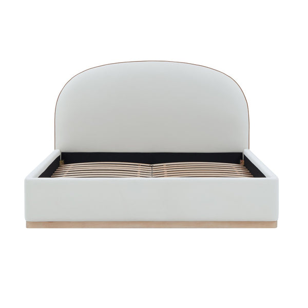 TOV Furniture Marlow Velvet Bed – Luxurious Cream Upholstered Centerpiece with Natural Wood Base for Elegant Spaces Cream / King REN-B7110-20-21