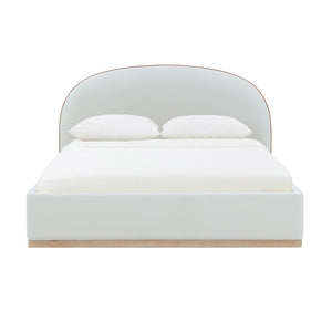TOV Furniture Marlow Velvet Bed – Luxurious Cream Upholstered Centerpiece with Natural Wood Base for Elegant Spaces Cream / King REN-B7110-20-21