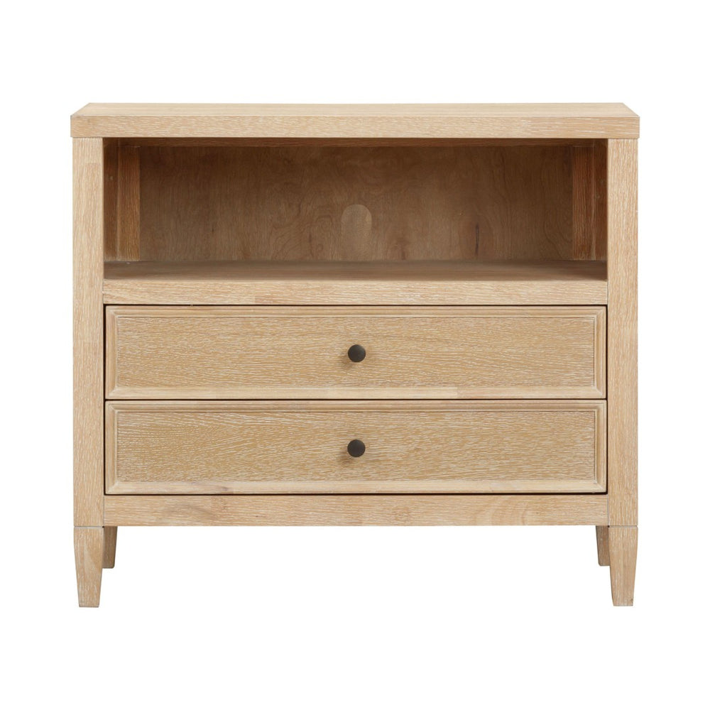 TOV Furniture Bristol Park Charming 30" Whitewashed Oak Nightstand with Soft-Closing Drawers & Open Shelf Storage REN-B900-50