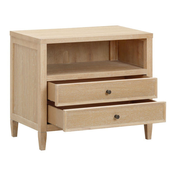 TOV Furniture Bristol Park Charming 30" Whitewashed Oak Nightstand with Soft-Closing Drawers & Open Shelf Storage REN-B900-50