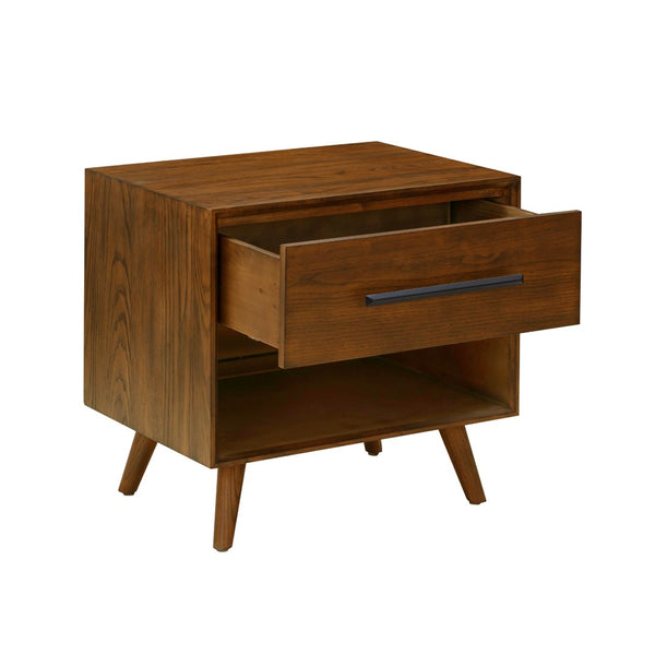 TOV Furniture Emery Walnut Nightstand – Mid-Century Modern Design with Storage Drawer & Open Shelf for Style & Function REN-B940-50
