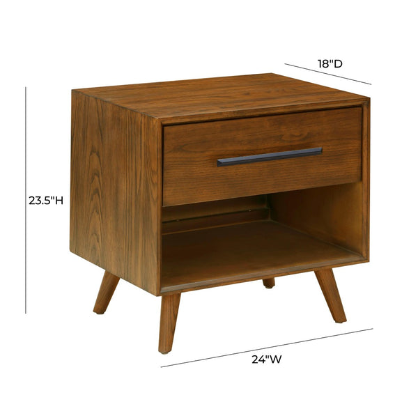 TOV Furniture Emery Walnut Nightstand – Mid-Century Modern Design with Storage Drawer & Open Shelf for Style & Function REN-B940-50