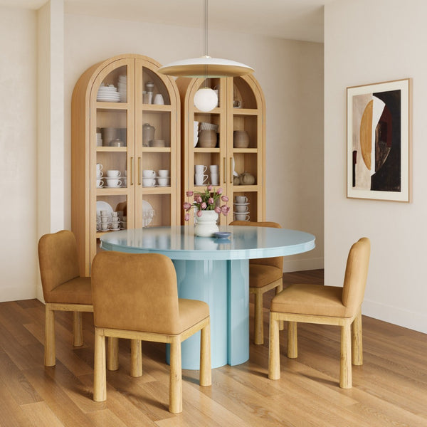 TOV Furniture Elora 47" High-Gloss Round Dining Table - Modern Centerpiece for Stylish Dining Spaces & Gatherings Blue REN-D4120-16