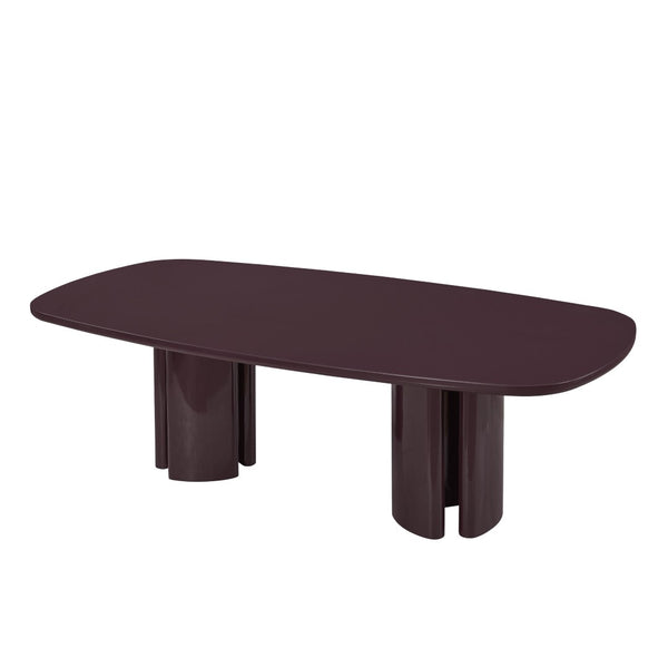 TOV Furniture Zola 94.5" Oval Dining Table - Contemporary Glamour with High-Gloss Finish for Stylish Gatherings Burgundy REN-D5120-15