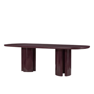 TOV Furniture Zola 94.5" Oval Dining Table - Contemporary Glamour with High-Gloss Finish for Stylish Gatherings Burgundy REN-D5120-15