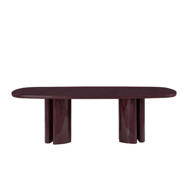 TOV Furniture Zola 94.5" Oval Dining Table - Contemporary Glamour with High-Gloss Finish for Stylish Gatherings Burgundy REN-D5120-15